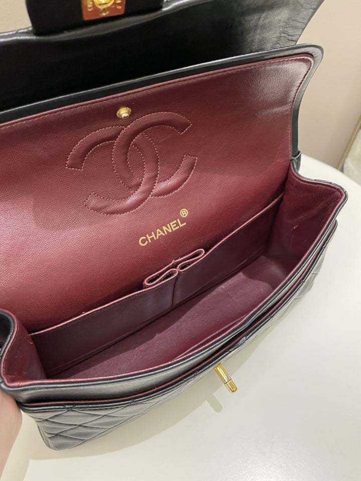 Chanel Vintage Classic Quilted Medium Double Flap Black Lambskin