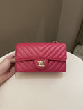 Chanel Classic Chevron Mini Rectangular Rose Fuchsia