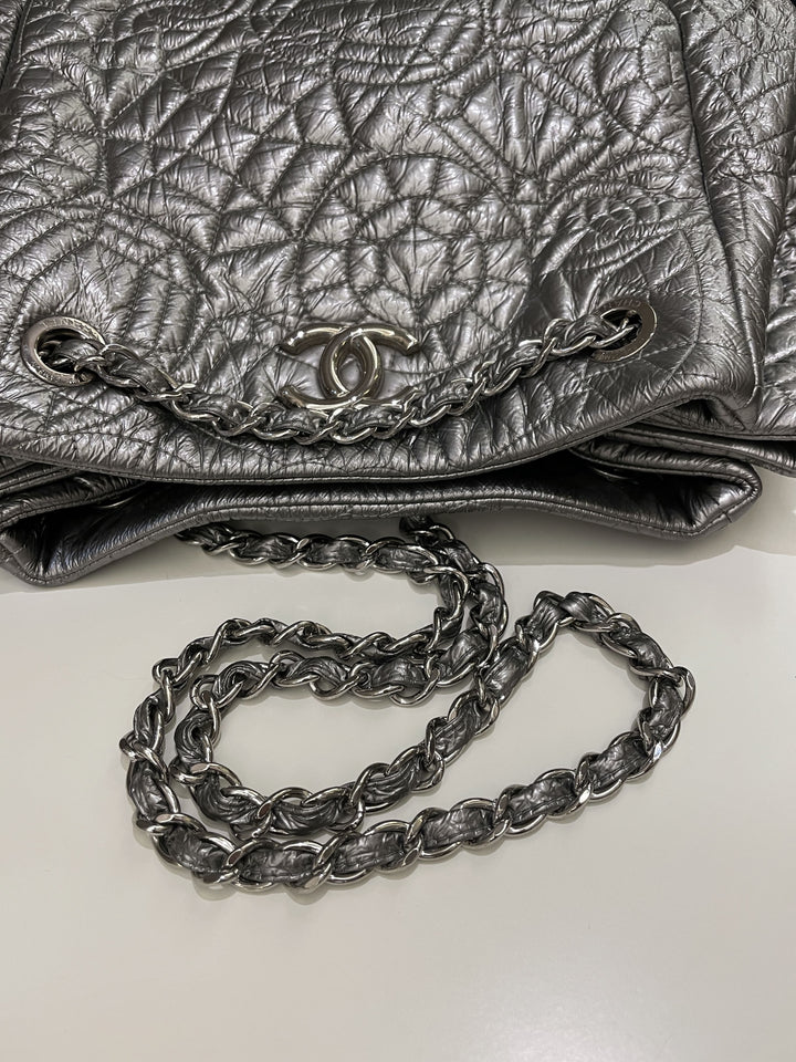 Chanel Camilla Graphic Embossed Bag Silver Patent