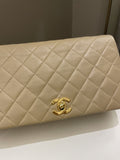Chanel Vintage Quilted Full Flap Bag Beige Lambskin