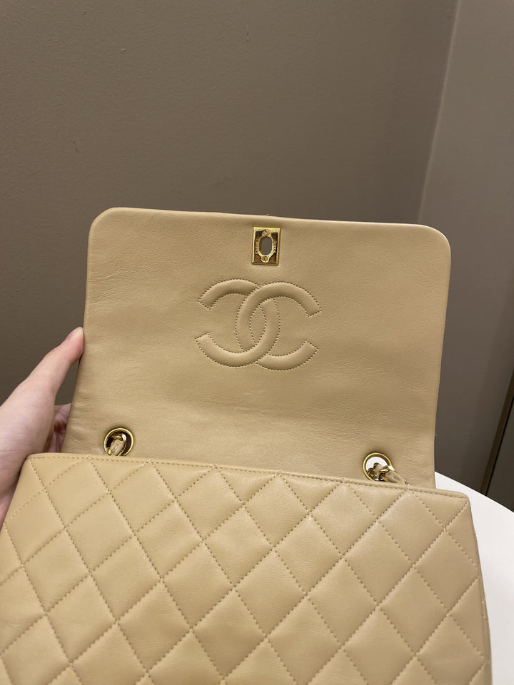 Chanel Vintage Quilted Full Flap Bag Beige Lambskin