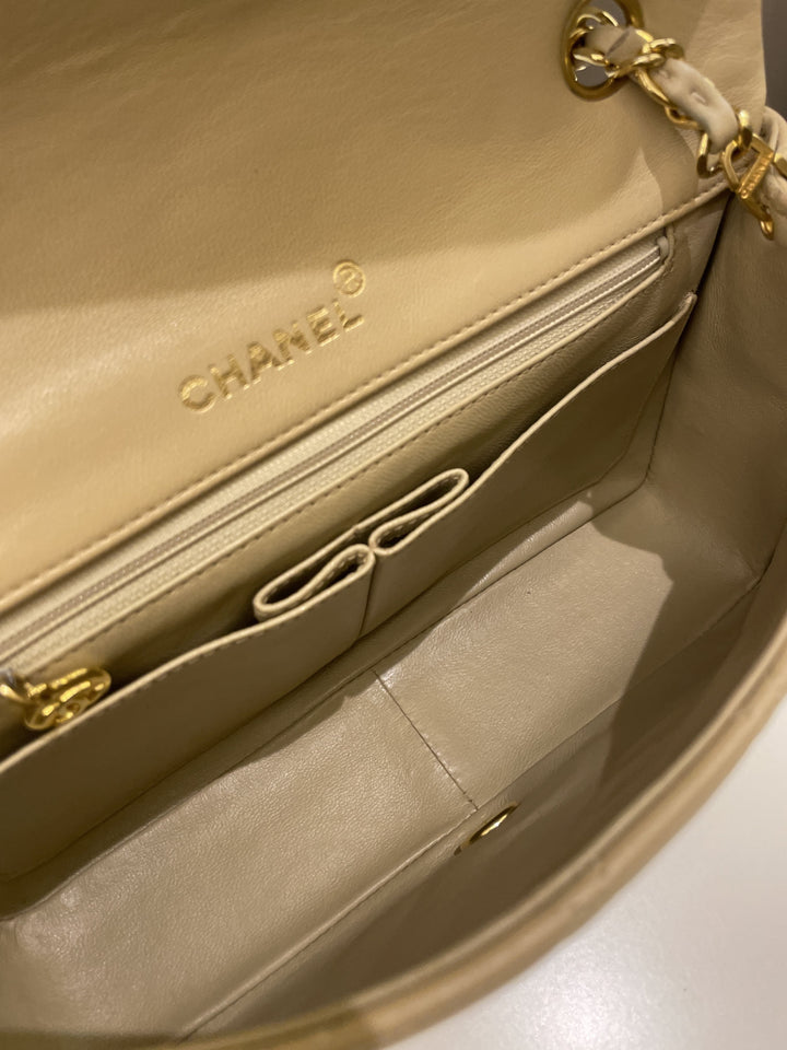 Chanel Vintage Quilted Full Flap Bag Beige Lambskin