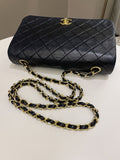 Chanel Vintage Quilted Full Flap Bag Black Lambskin