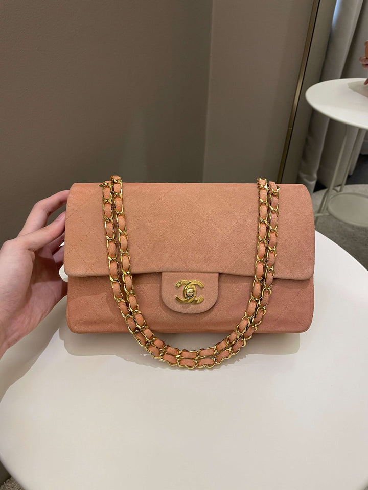 Chanel Vintage Classic Quilted Medium Flap Nude pink Suede