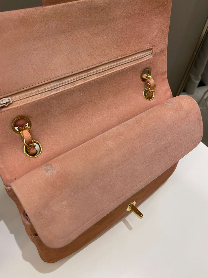 Chanel Vintage Classic Quilted Medium Flap Nude pink Suede