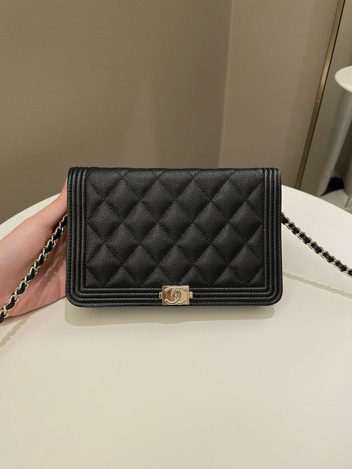 Chanel Quilted Boy Wallet On Chain Black Caviar