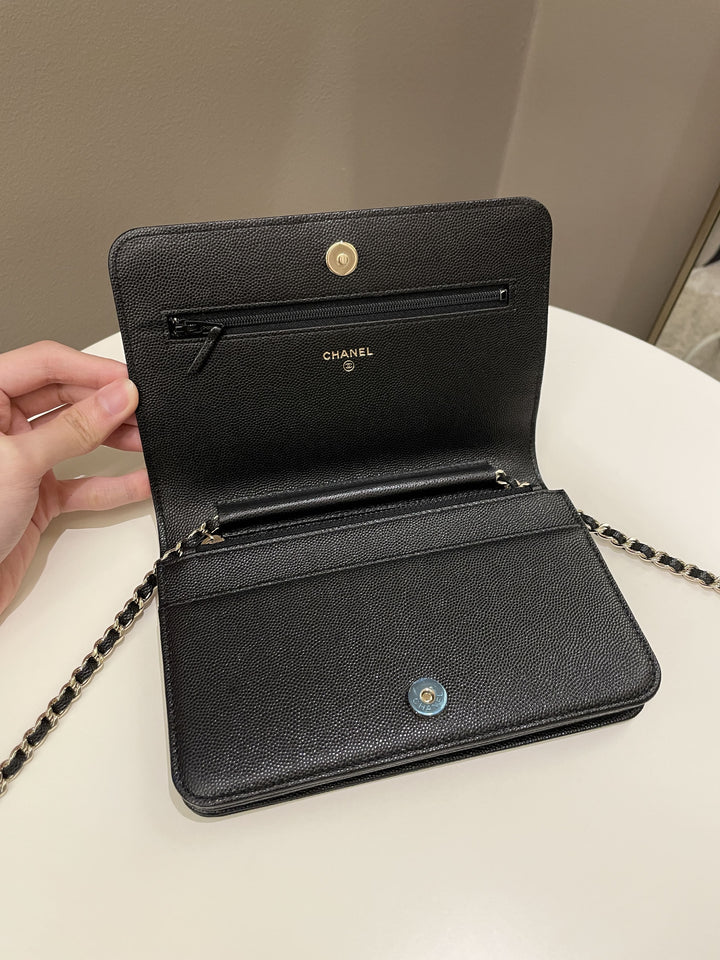 Chanel Quilted Boy Wallet On Chain Black Caviar