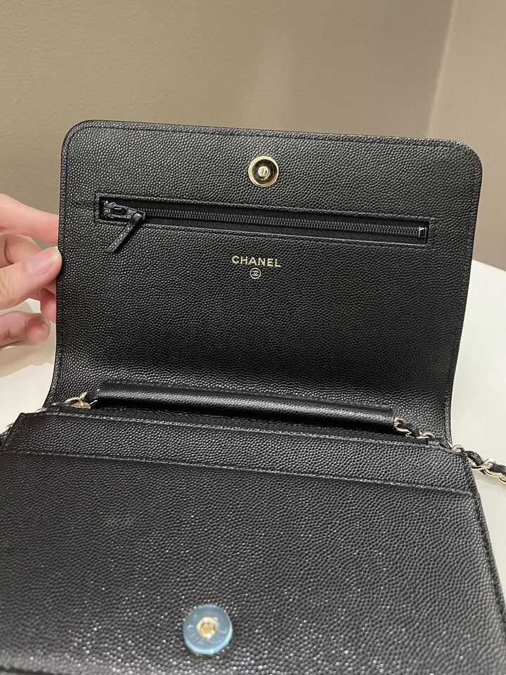Chanel Quilted Boy Wallet On Chain Black Caviar