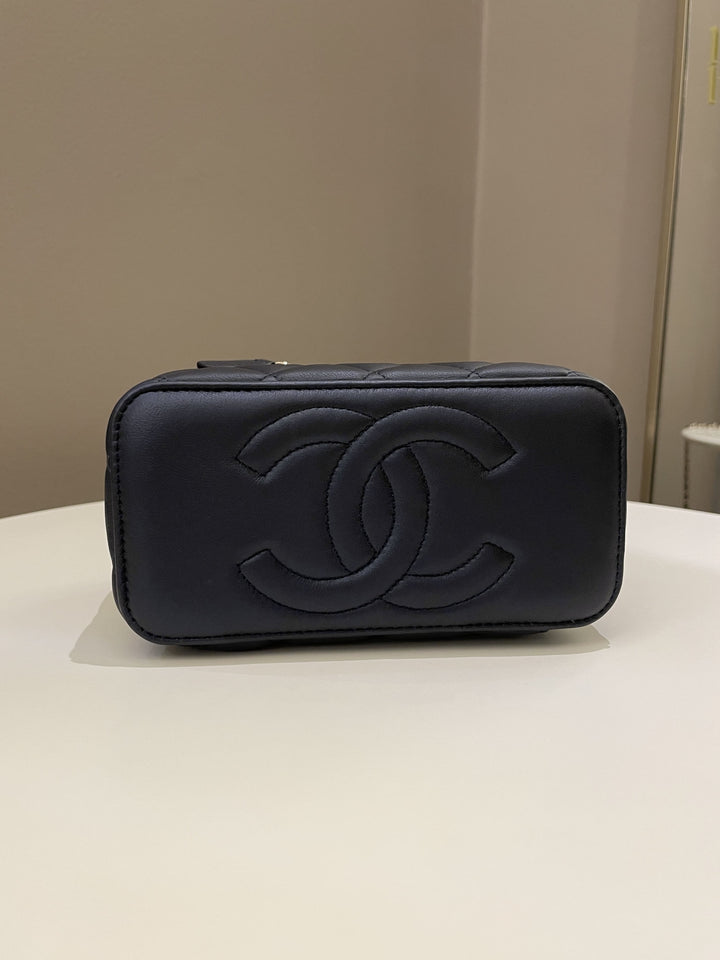 Chanel Quilted Mini Vanity Rectangular Top Handle Midnight Lambskin