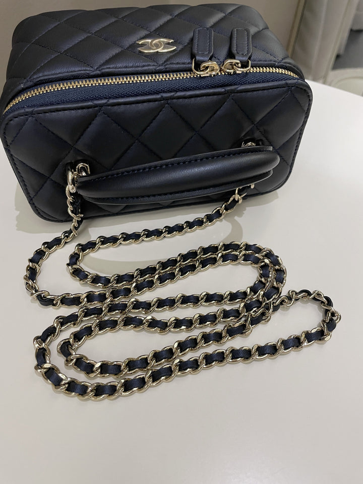 Chanel Quilted Mini Vanity Rectangular Top Handle Midnight Lambskin