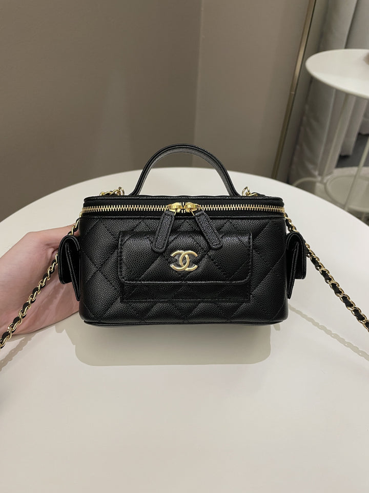 Chanel Polly Pocket Multi Pocket Vanity Case Bag Black Caviar