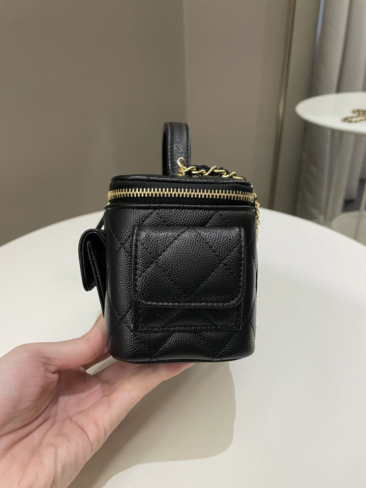 Chanel Polly Pocket Multi Pocket Vanity Case Bag Black Caviar