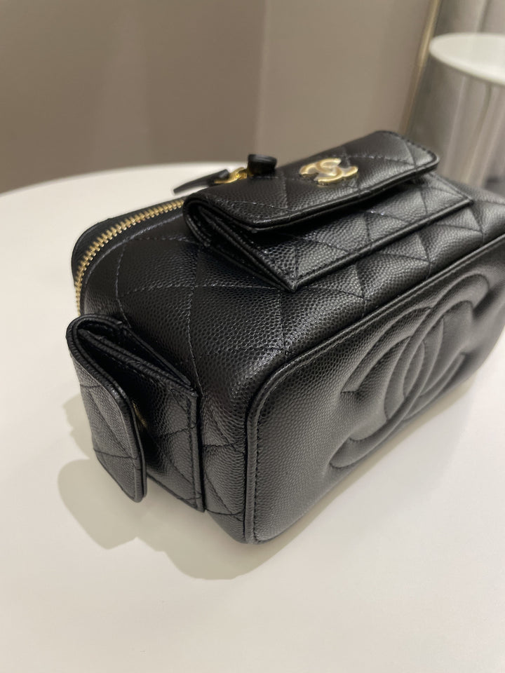 Chanel Polly Pocket Multi Pocket Vanity Case Bag Black Caviar