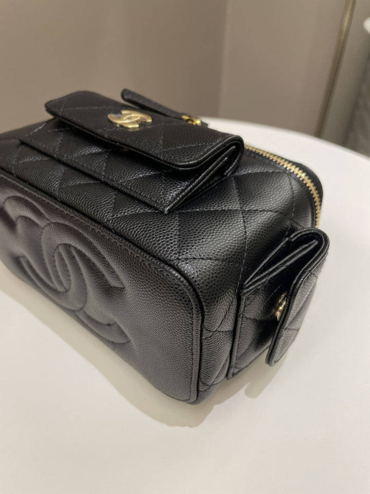 Chanel Polly Pocket Multi Pocket Vanity Case Bag Black Caviar