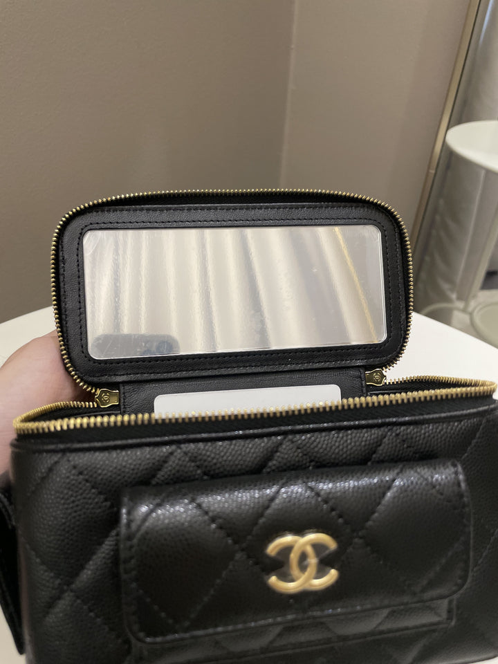 Chanel Polly Pocket Multi Pocket Vanity Case Bag Black Caviar