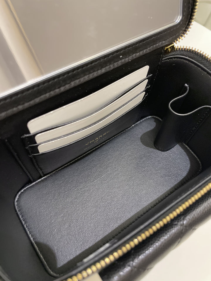 Chanel Polly Pocket Multi Pocket Vanity Case Bag Black Caviar