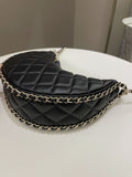 Chanel 23P Quilted Chain Around Hobo Bag Black Lambskin