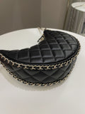 Chanel 23P Quilted Chain Around Hobo Bag Black Lambskin