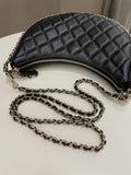 Chanel 23P Quilted Chain Around Hobo Bag Black Lambskin