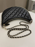 Chanel 23P Quilted Chain Around Hobo Bag Black Lambskin