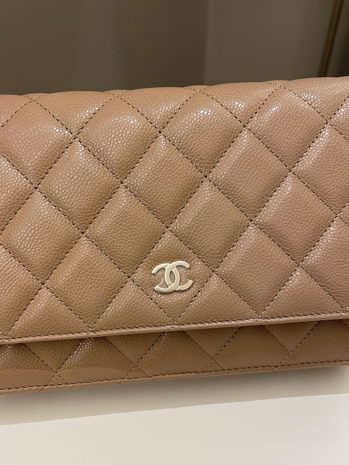 Chanel Classic Quilted Wallet on Chain Dark Nude Beige Caviar