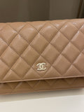 Chanel Classic Quilted Wallet on Chain Dark Nude Beige Caviar