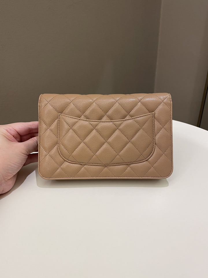 Chanel Classic Quilted Wallet on Chain Dark Nude Beige Caviar