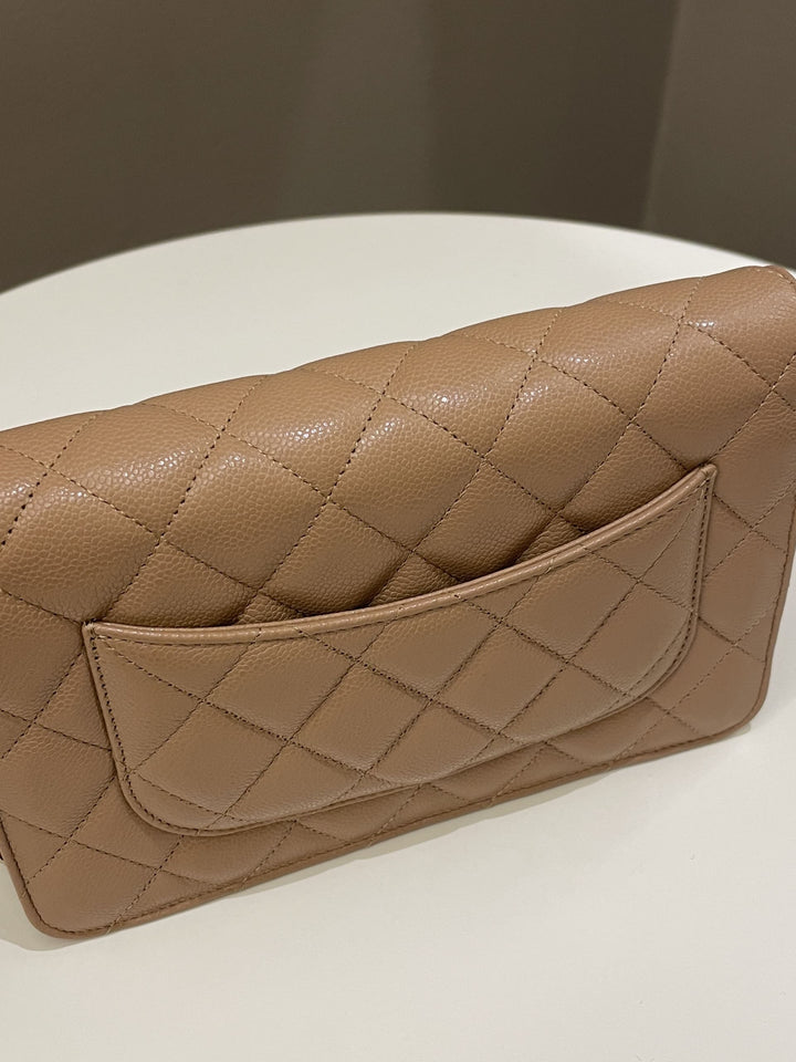 Chanel Classic Quilted Wallet on Chain Dark Nude Beige Caviar