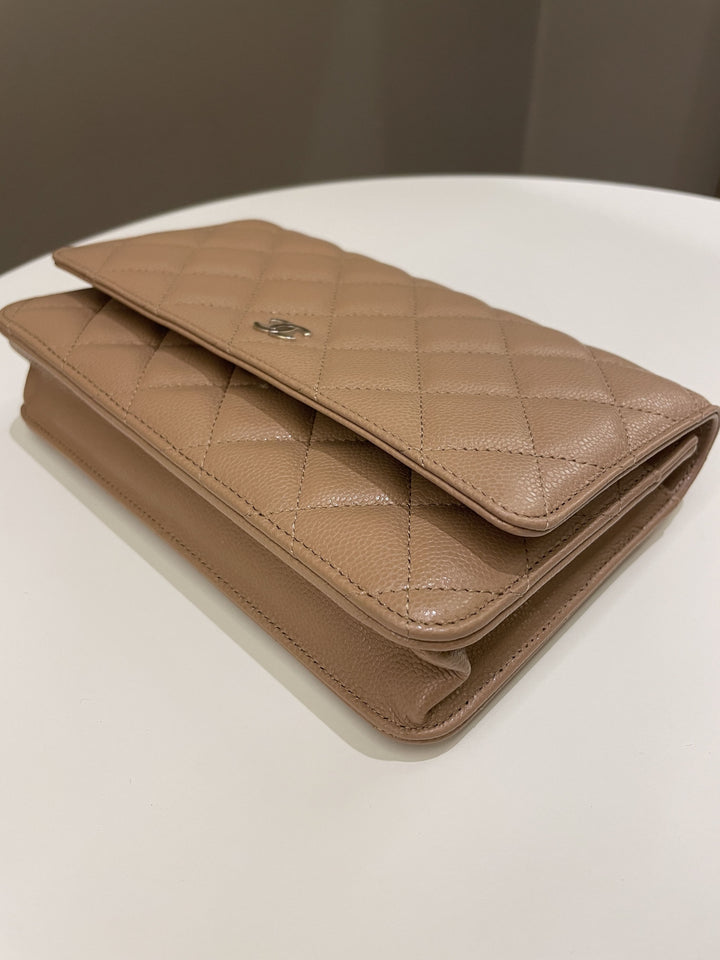 Chanel Classic Quilted Wallet on Chain Dark Nude Beige Caviar