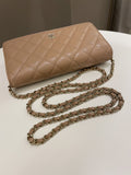 Chanel Classic Quilted Wallet on Chain Dark Nude Beige Caviar
