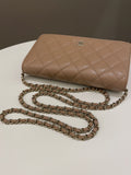 Chanel Classic Quilted Wallet on Chain Dark Nude Beige Caviar
