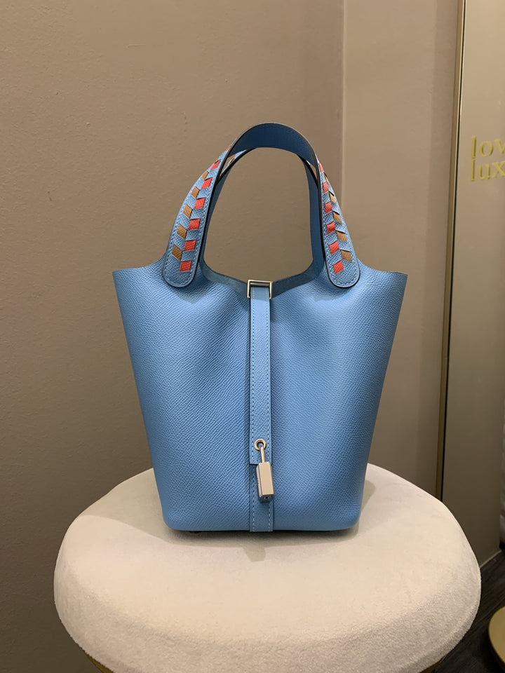 Hermes Picotin Tressage 18 Blue Nord Epsom