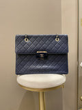 Chanel Quilted Large Shopper Tote Blue Grainy Goatskin