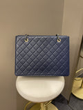 Chanel Quilted Large Shopper Tote Blue Grainy Goatskin