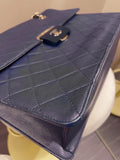 Chanel Quilted Large Shopper Tote Blue Grainy Goatskin
