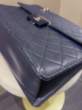 Chanel Quilted Large Shopper Tote Blue Grainy Goatskin