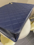 Chanel Quilted Large Shopper Tote Blue Grainy Goatskin