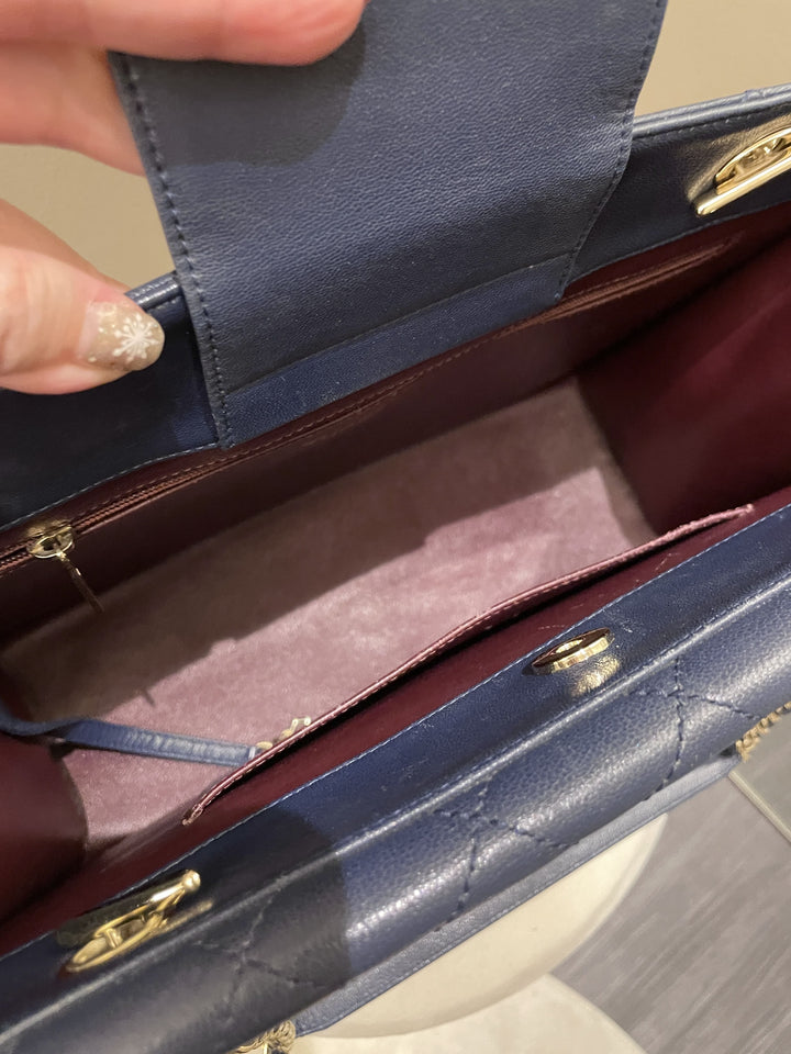 Chanel Quilted Large Shopper Tote Blue Grainy Goatskin