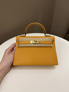 Hermes Mini Kelly 20 Moutarde Chèvre