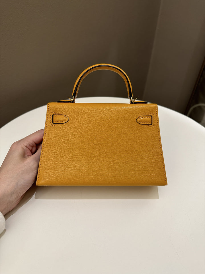 Hermes Mini Kelly 20 Moutarde Chèvre