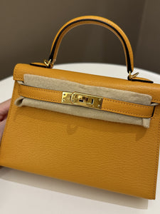 Hermes Mini Kelly 20 Moutarde Chèvre