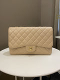 Chanel Classic Quilted Jumbo Single Flap Beige Caviar