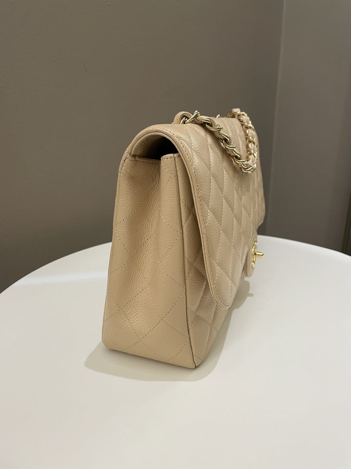 Chanel Classic Quilted Jumbo Single Flap Beige Caviar
