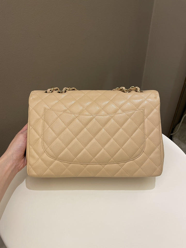 Chanel Classic Quilted Jumbo Single Flap Beige Caviar