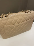 Chanel Classic Quilted Jumbo Single Flap Beige Caviar