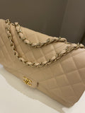 Chanel Classic Quilted Jumbo Single Flap Beige Caviar