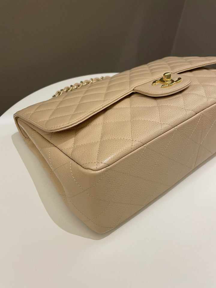 Chanel Classic Quilted Jumbo Single Flap Beige Caviar