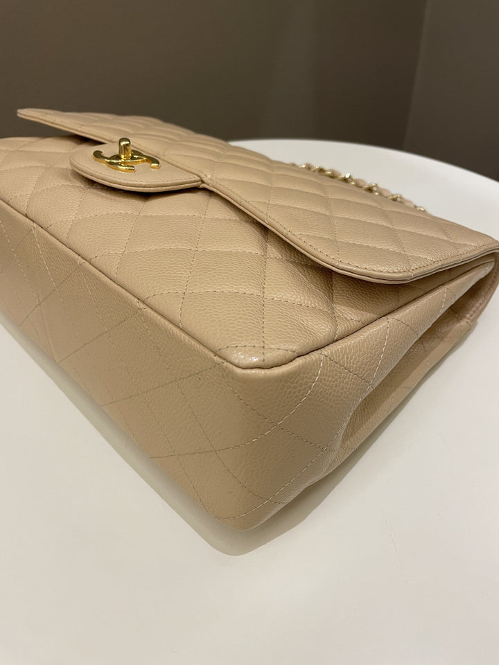 Chanel Classic Quilted Jumbo Single Flap Beige Caviar