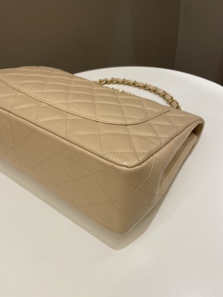 Chanel Classic Quilted Jumbo Single Flap Beige Caviar
