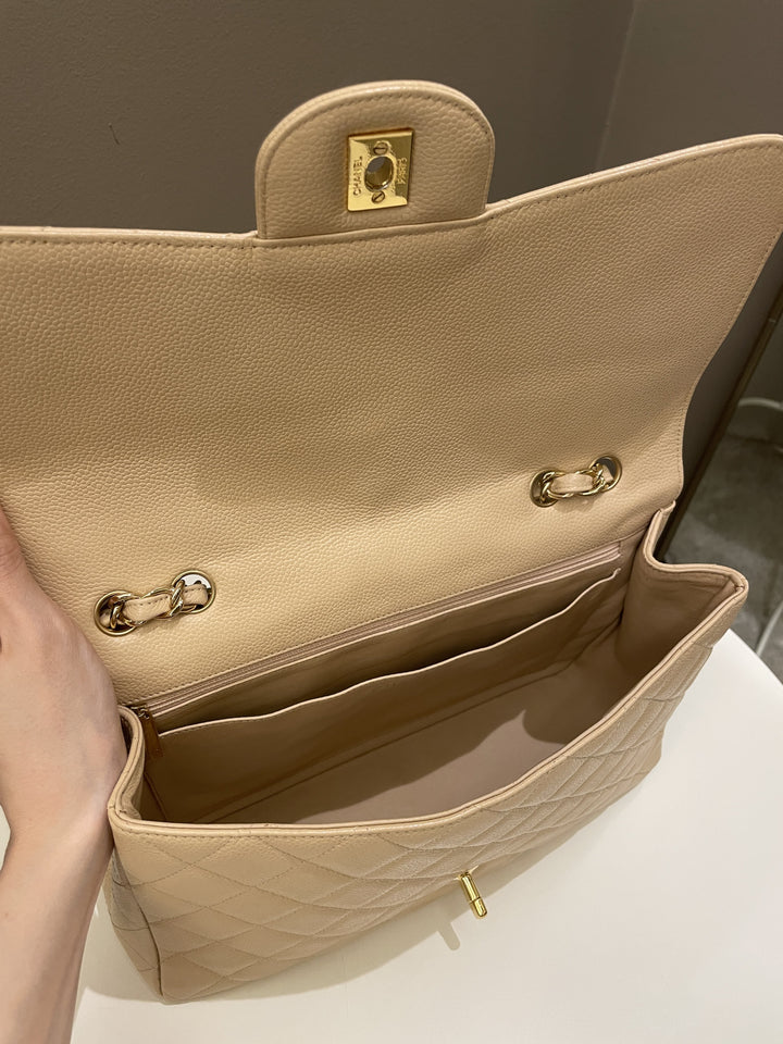 Chanel Classic Quilted Jumbo Single Flap Beige Caviar